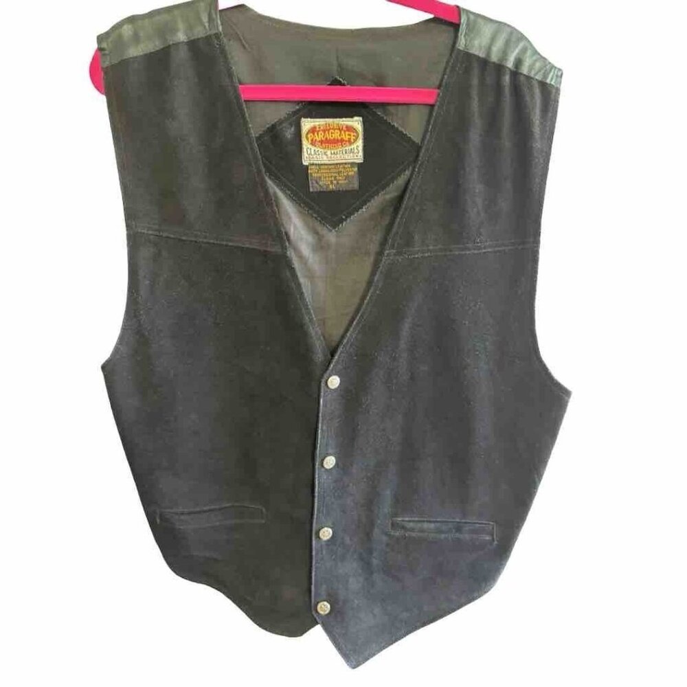 Vintage Paragraff Vest Men XL Black Genuine Suede Leather Western Frontier Biker